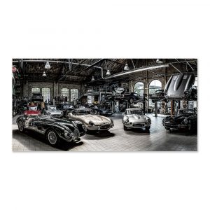 Impression sur verre – Garage Voitures de Collections – 50x100cm