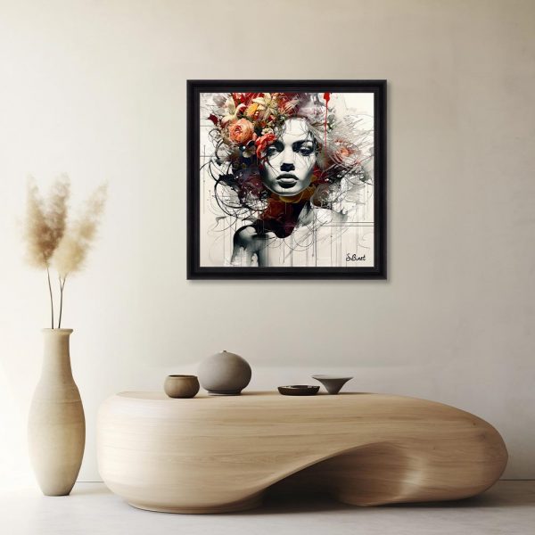 Image encadrée – Sylvain Binet – Femme Fleur Orange – 80x80cm