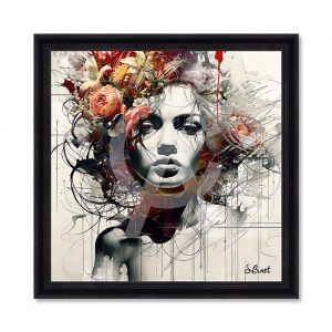 Image encadrée – Sylvain Binet – Femme Fleur Orange – 80x80cm